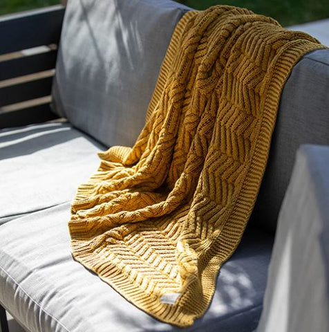 Washed Chevron Cotton Knit Throw Blanket - Yellow Pink Lemonade