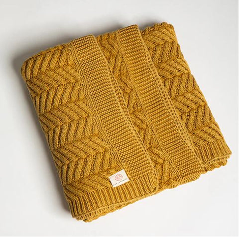 Washed Chevron Cotton Knit Throw Blanket - Yellow Pink Lemonade