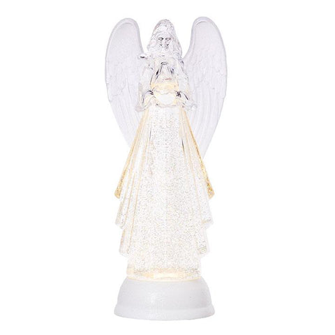 13" LIGHTED ANGEL WITH SILVER SWIRLING GLITTER - Treehouse Gift & Home