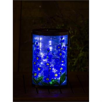 14.8"H Solar Oval Glass Lantern Blue Flowers - Treehouse Gift & Home