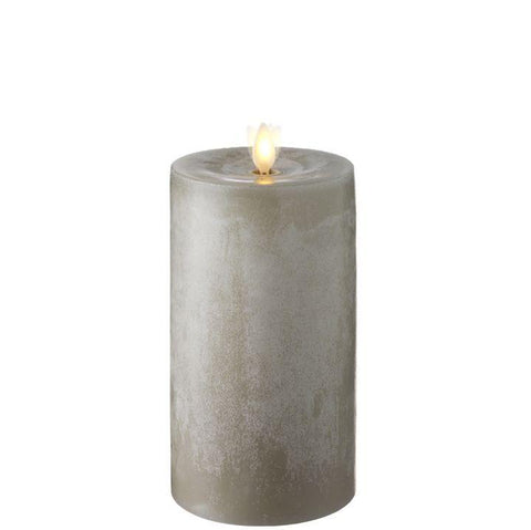 3.5"X7" MOVING FLAME GREY CHALKY PILLAR CANDLE RAZ