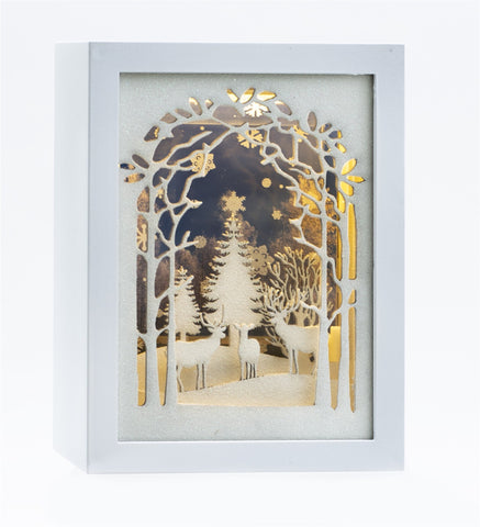 3D Wood & Glass Moving Snow Scene Deer - Treehouse Gift & Home