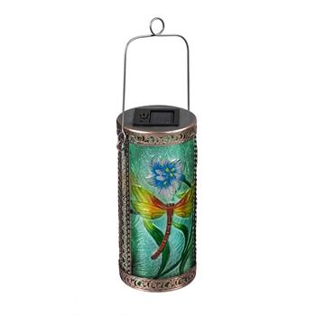 9.8"H Solar Round Glass Lantern Dragonfly - Treehouse Gift & Home