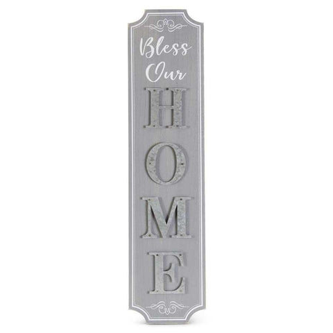 BLESS OUR HOME Sign - Gray Wood w/Tin K&K