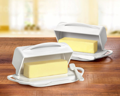 Butterie Flip Top Butter Dish with Spreader, White - Treehouse Gift & Home