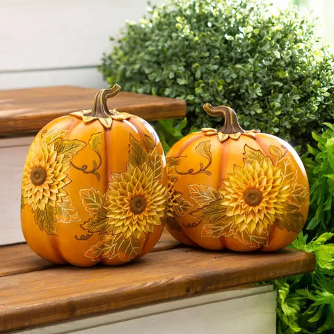 Carved Pumpkins with Sunflowers Evergreen Enterprises
