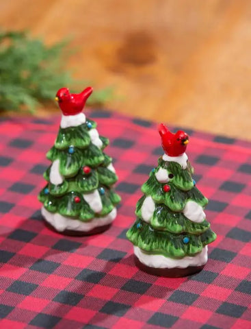 Ceramic Christmas Tree with Cardinal Salt and Pepper Evergreen Enterprises