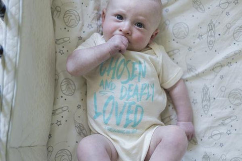 Chosen & Dearly Loved Onesie in Natural w Chill Blue - Treehouse Gift & Home
