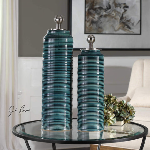 DELANE CANISTERS Teal canister with metal lid - Treehouse Gift & Home