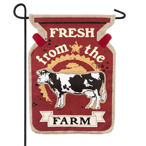 Farm Fresh Milk Can Garden Burlap Flag - Treehouse Gift & Home
