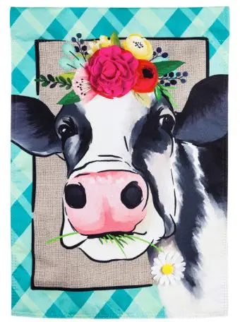 Floral Crowned Cow Garden Linen Flag Evergreen Enterprises