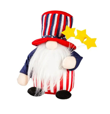 LED Fabric Patriotic Gnome with Lit Stars Table Decor Evergreen Enterprises