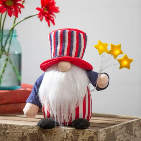 LED Fabric Patriotic Gnome with Lit Stars Table Decor Evergreen Enterprises