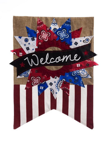 Patriotic Banner Welcome Garden Burlap Flag - Treehouse Gift & Home