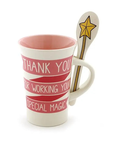 “Special Magic” Stoneware Coffee Mug with Spoon Gift Set, 14 oz, Pink Enesco