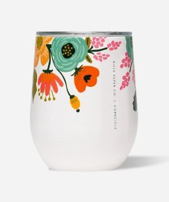 Stemless - 12 oz Lively Floral Cream - Treehouse Gift & Home