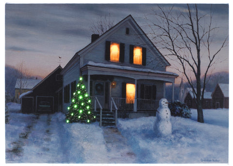 TT House w/Snowman LED CANVAS - Treehouse Gift & Home