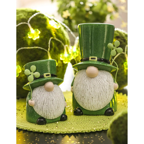Evergreen Terracotta St. Patrick's Day Gnome Table Decor, Set of 2