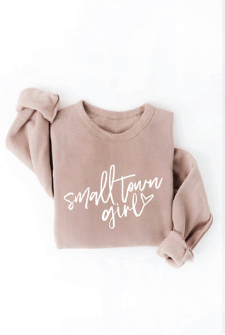 SMALL TOWN GIRL  Graphic Sweatshirt: L / TAN OAT COLLECTIVE